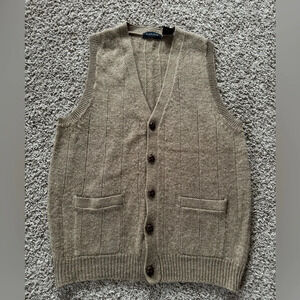 Vintage Van Heusen Button Vest Men Size Large 100% Wool EUC